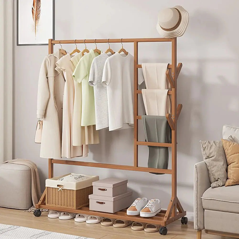 Bamboo Garment Hat Rack with Wheels