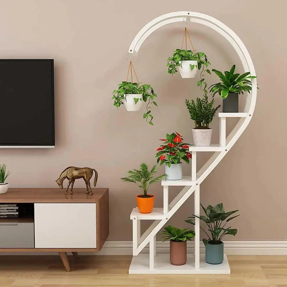 Curved 4-Tier Plant Stand Bonsai Display Shelf with Hooks