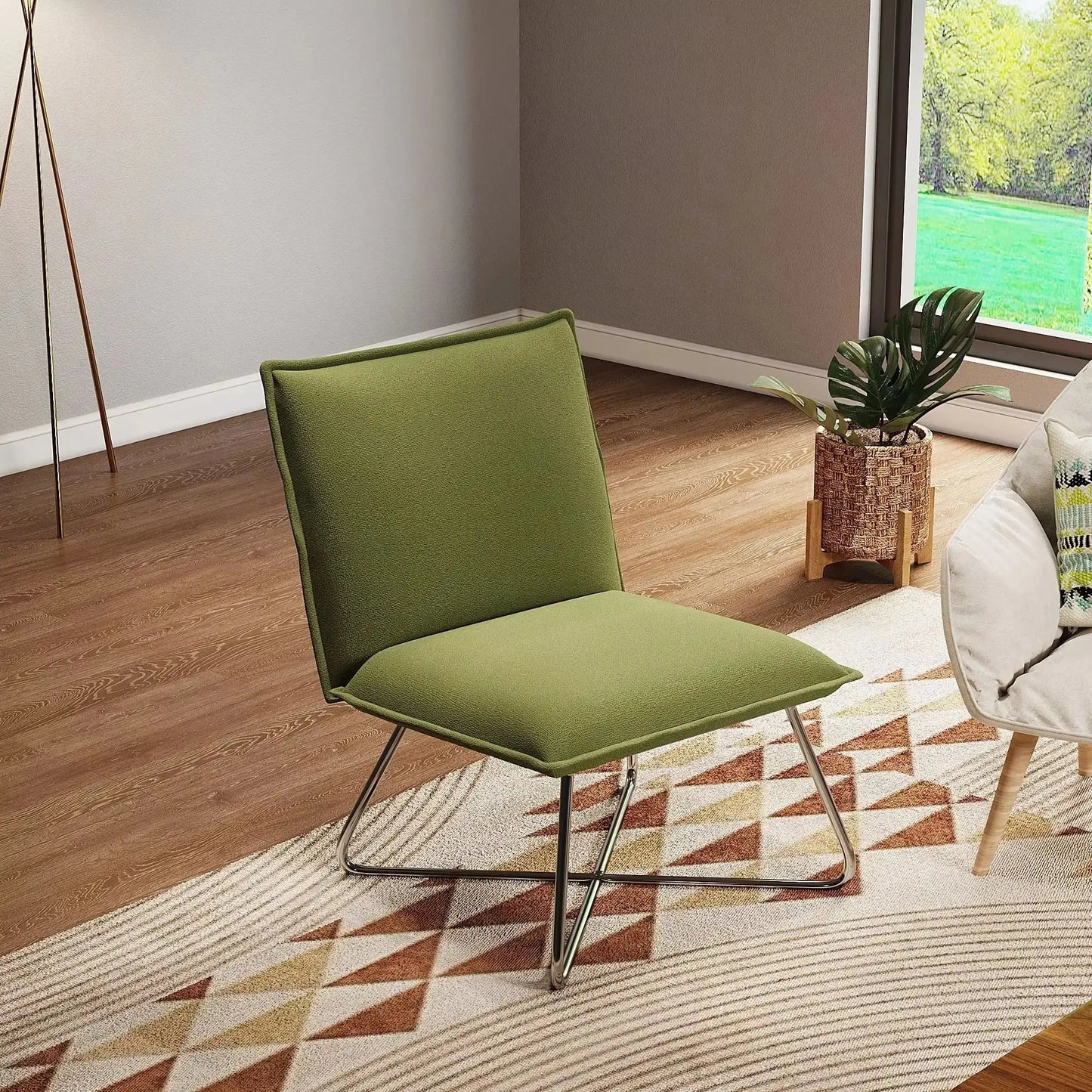 Green Modern Linen Accent Chair Furnish Wise