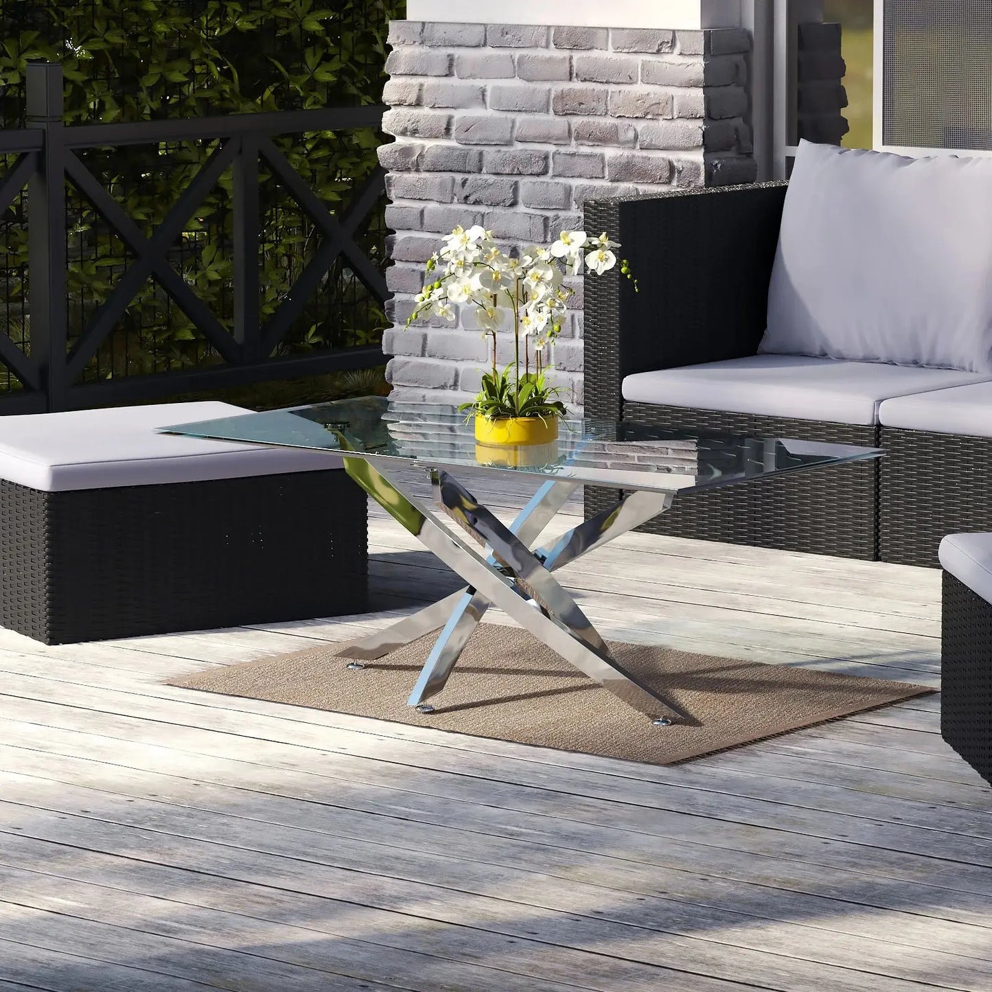 Rectangle Tempered Glass Top Side Table with Chrome Legs