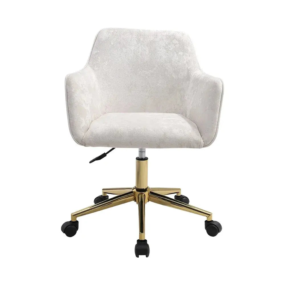 Velvet Upholstered Home Office Swivel Task Chair with Gold Base