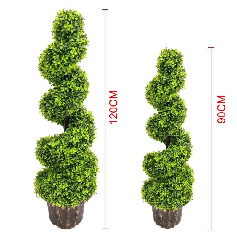 Voltsify 2pcs Artificial Potted Rotating Topiary Trees Garden Yard Ornament with Pot