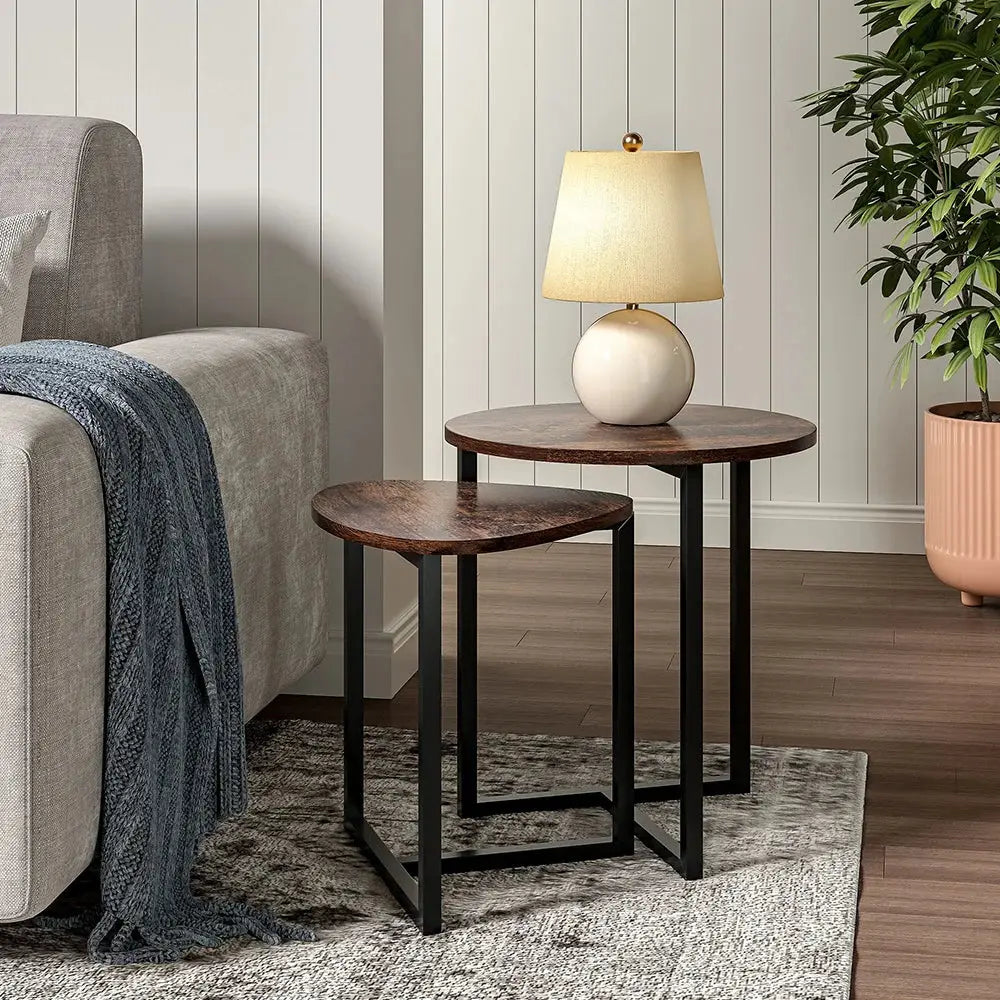 Brown Round and Triangular Wooden Tabletop Furnish Wise