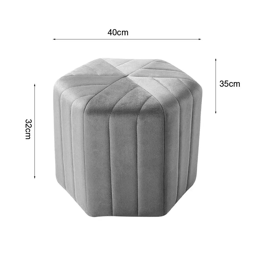 Minimal Hexagonal Household Multifunctional  Velvet Footstool Ottoman with Stripes