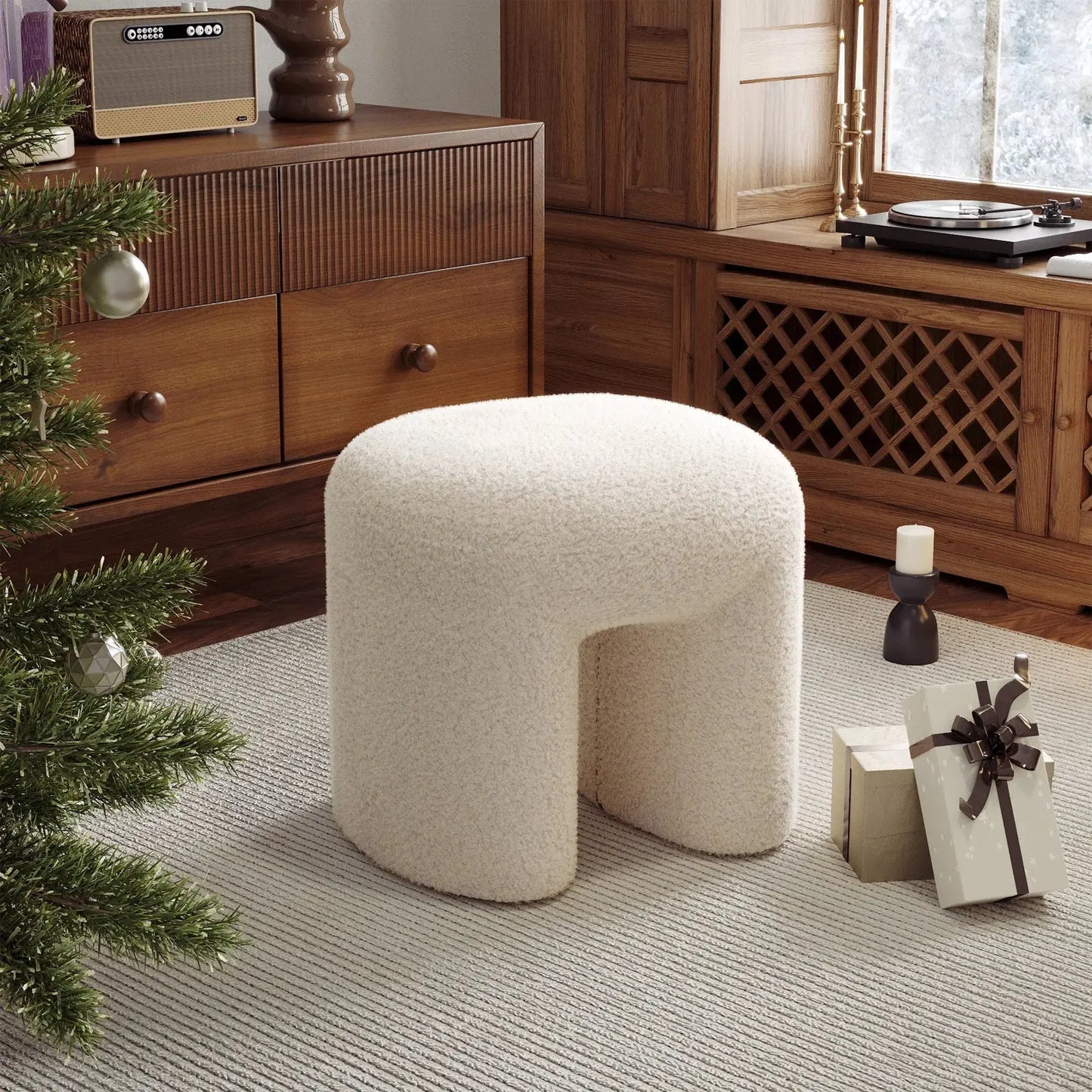 Multifunctional Household Modern Teddy Bear Fur Upholstered Ottoman