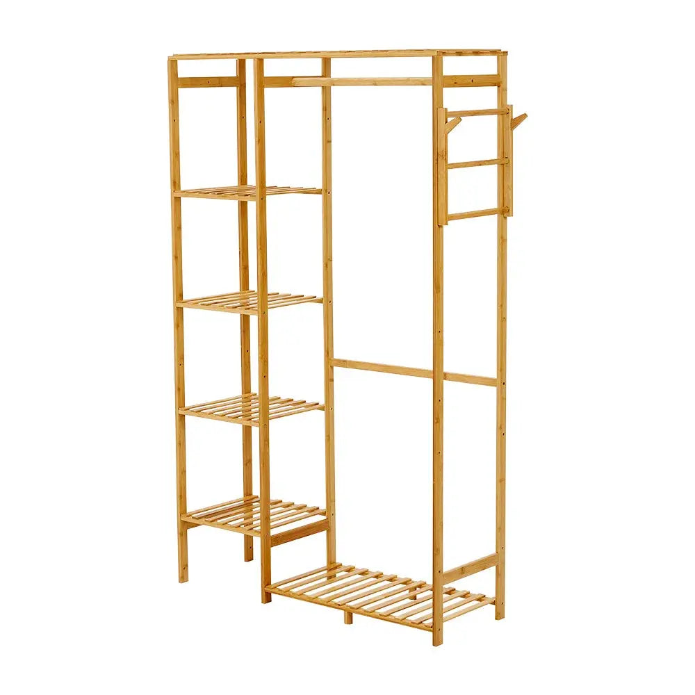 Wooden Clothes Rack with Hooks