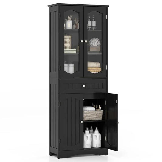 Freestanding Storage Cabinet with Tempered Glass Doors Furnish Wise
