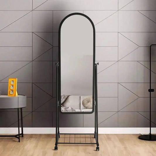 Black Full Length Rolling Mirror with Bracket Furnish Wise