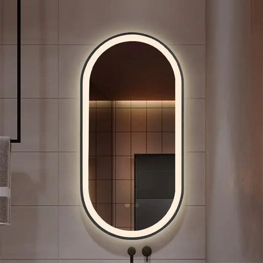 Modern Oval LED Wall Mirror Metal Framed, Anti-fog Film Furnish Wise