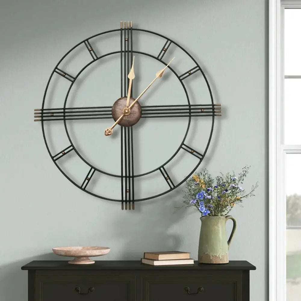 60cm Industrial Retro Roman Metal Wall Clock Furnish Wise
