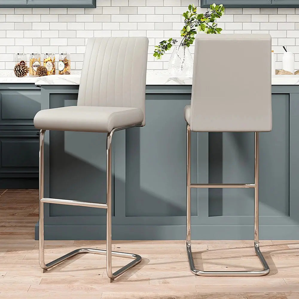 2 Piece White PU Leather Bar Stools Furnish Wise