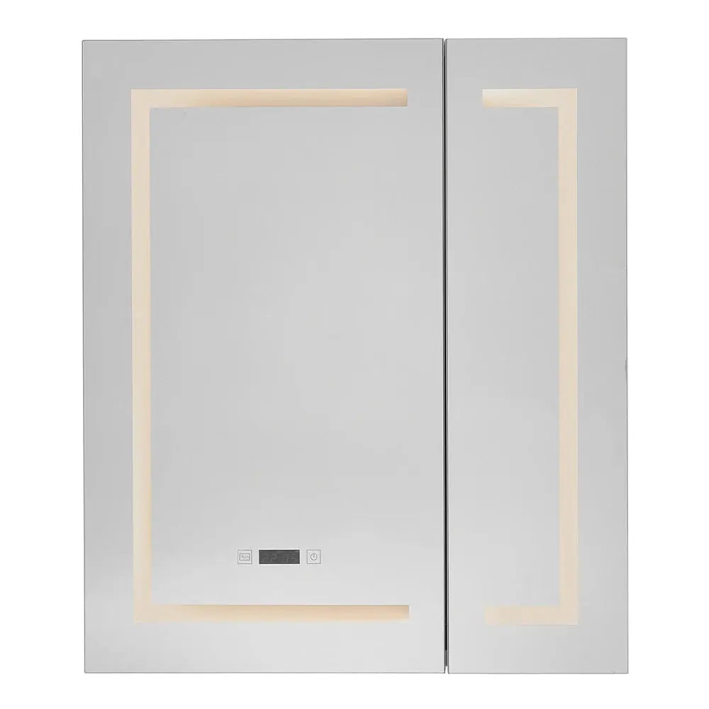 Frameless 2-Door LED Bathroom Mirror Cabinet with Clock Display
