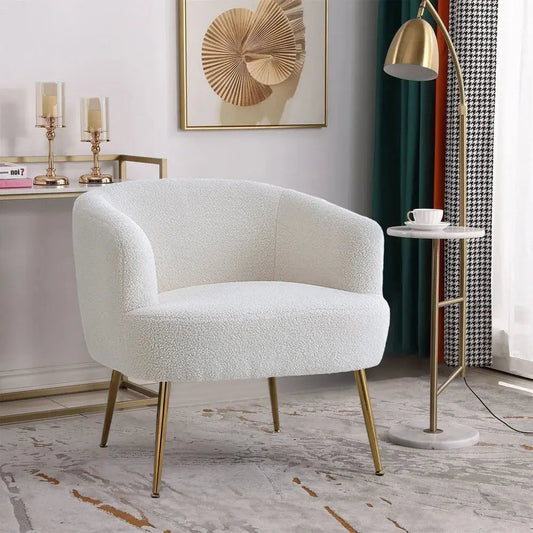 White Teddy Fabric Armchair with Metal Legs Furnish Wise