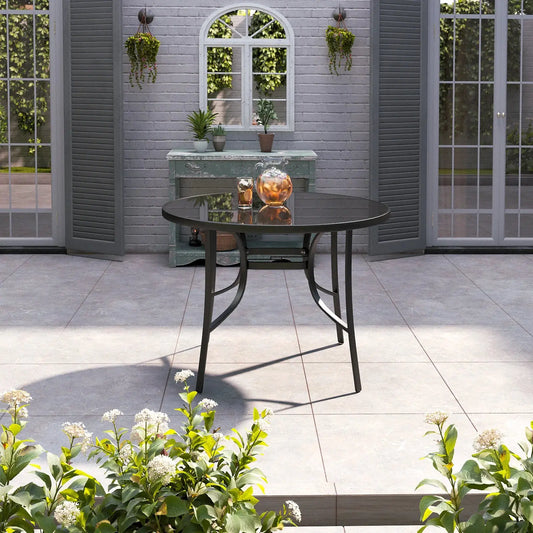 105cm Metallic and Tempered Glass Garden Table