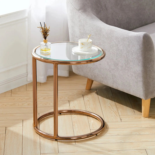 Rose Gold Round Glass Side Table Furnish Wise