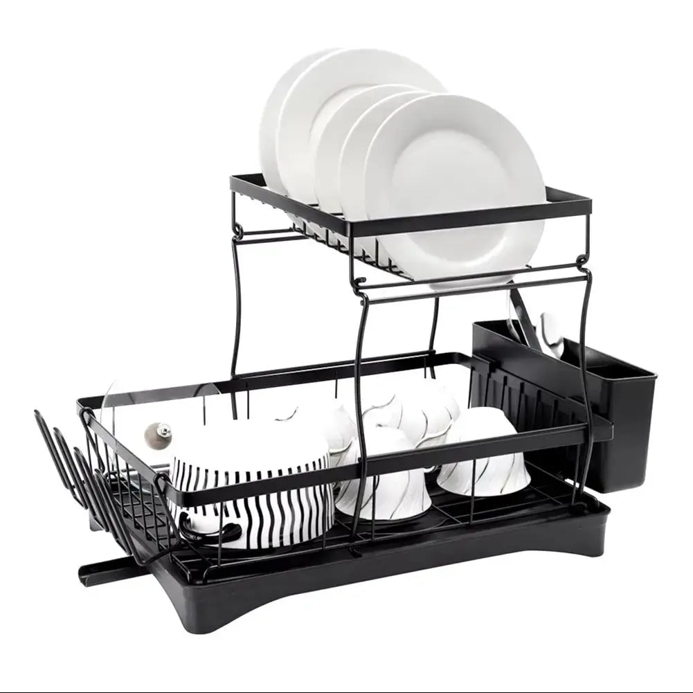 Black Dish Rack with Utensil Holder and Glass Holder