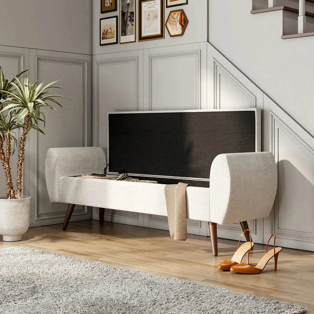 Linen Upholstered Modern Comfortable Multifunctional Storage Bench Furnish Wise
