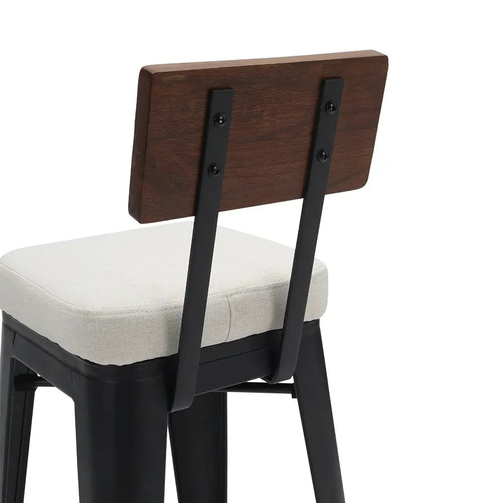 2-Piece Metal Breakfast Bar Stools with Cushions and Backrest Furnish Wise