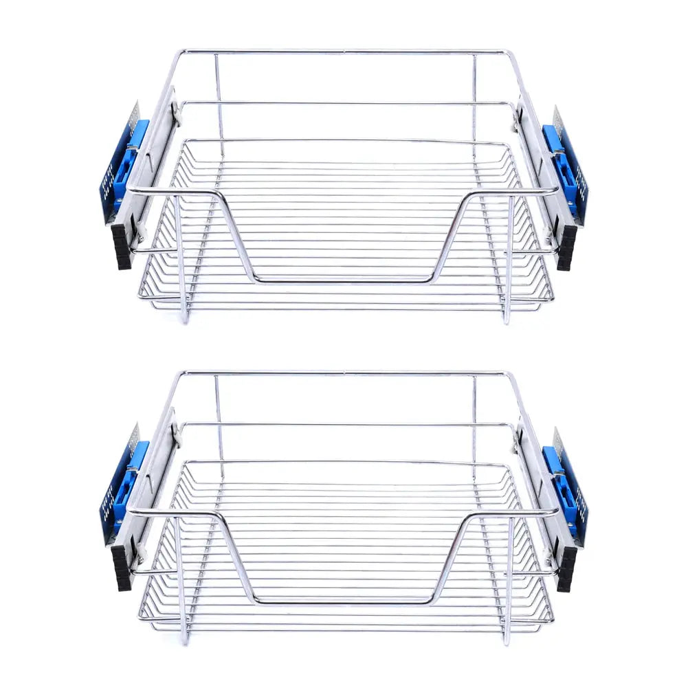 2-Piece Metal Sliding Kitchen Cabinet Pull Out Wire Basket Organiser