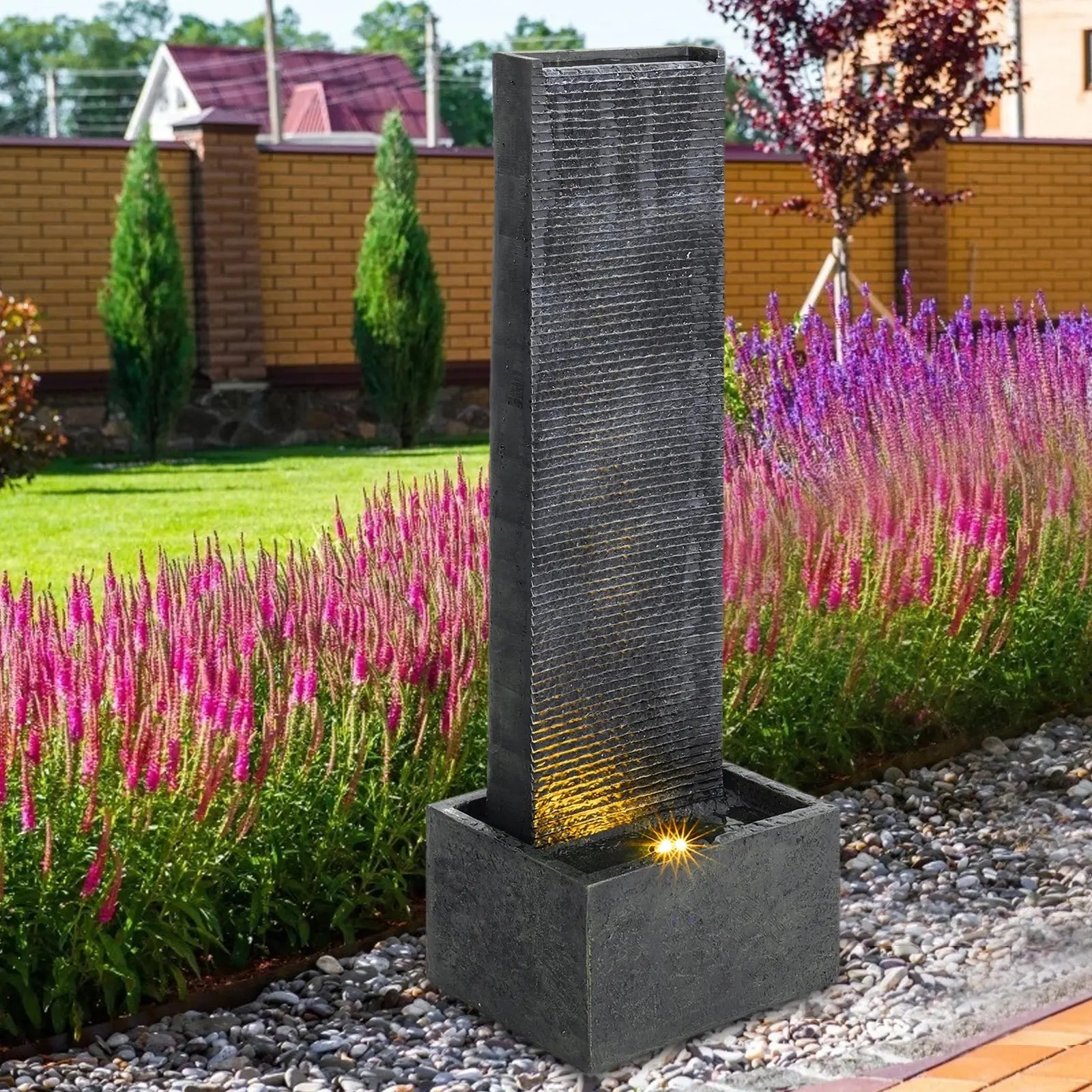 Wall Standing Water Feature Fountain, Stone Furnish Wise