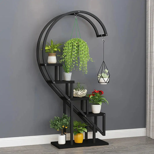 Half Heart Ladder Plant Stand, Black Furnish Wise