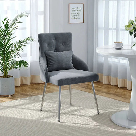 Grey Velvet Tufted Dining Chair with Cushion Furnish Wise