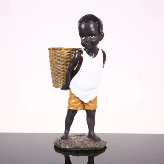 African Figurine Little Boy Tribal Kid Statue Sculpture  Art Piece Decor For Home Vase Storage Table Stand Study Room Ornament Furnish Wise
