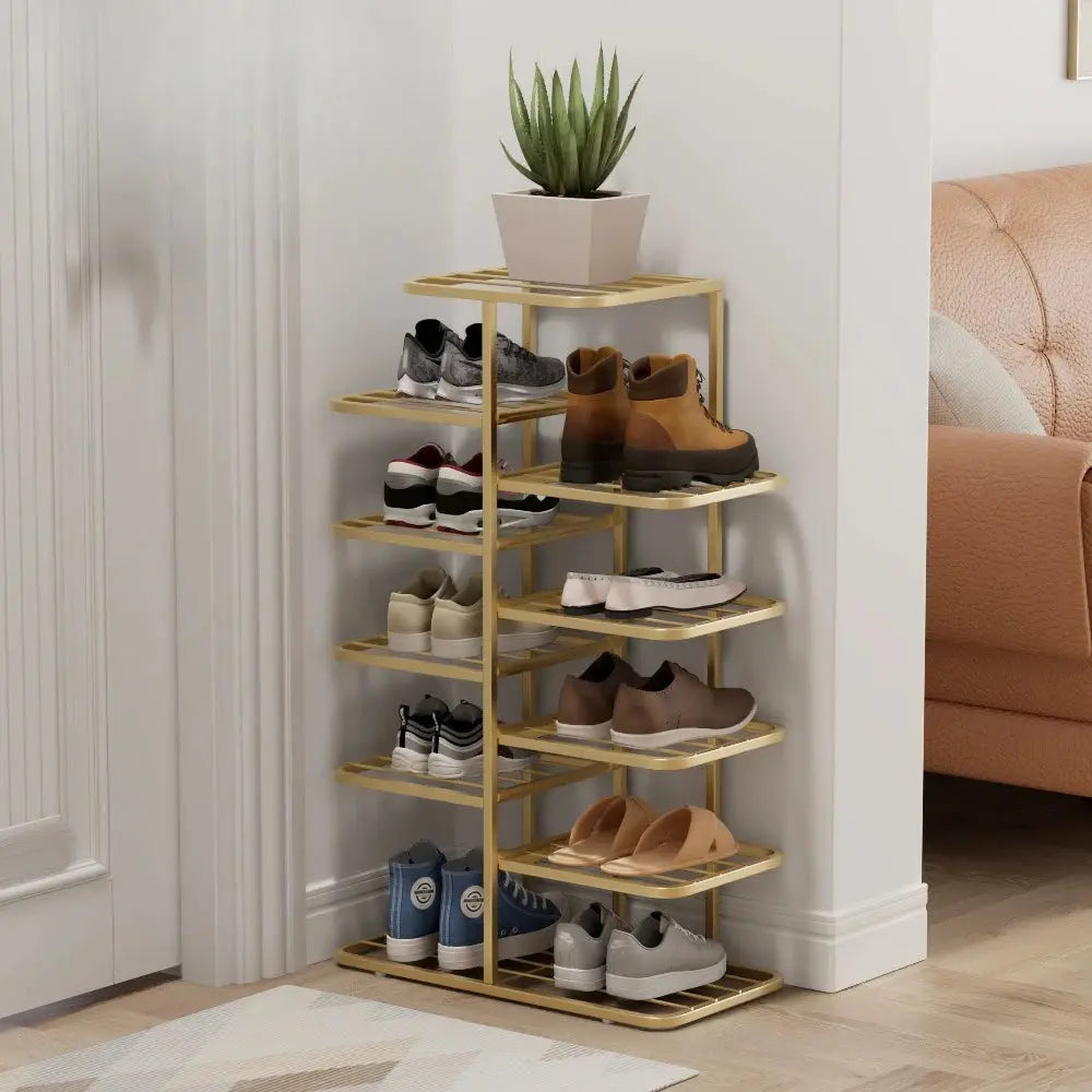 Large Capacity Interlocking Multi-Layer Wrought Iron Shoe Rack Minimalist Entryway Storage Shelf For Small Apartment Furnish Wise
