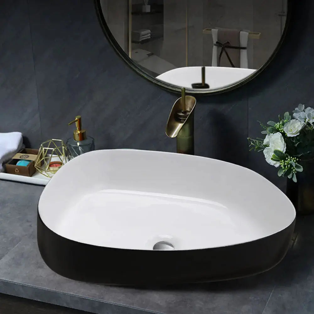 Black and White Irregular Ceramic Countertop Basin Furnish Wise