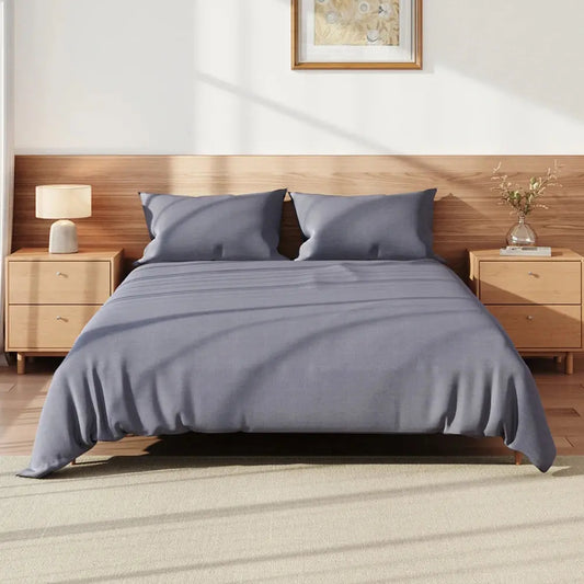 Queen-Bed Polyester Bedding Sheet Set with Duvet Cover & Flat Sheet Pillowcases