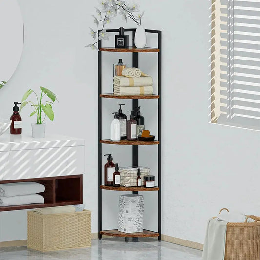 Brown 5 Tier Corner Book Shelf Storage Display Furnish Wise