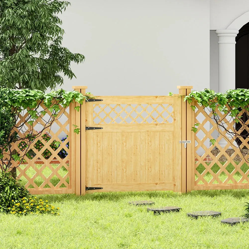 Rhombus Garden Wood Fence Gate with Door Latch Furnish Wise