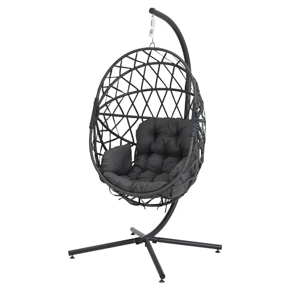 Woven Outdoor Egg Chair with Stand and Cushion