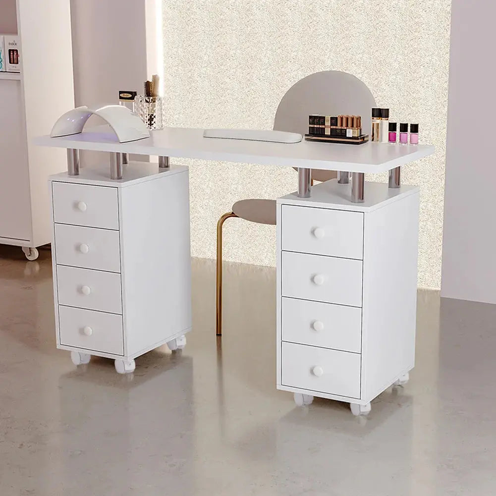 8 Drawers Manicure Station Nail Table Salon Nail Desk on Wheels Furnish Wise