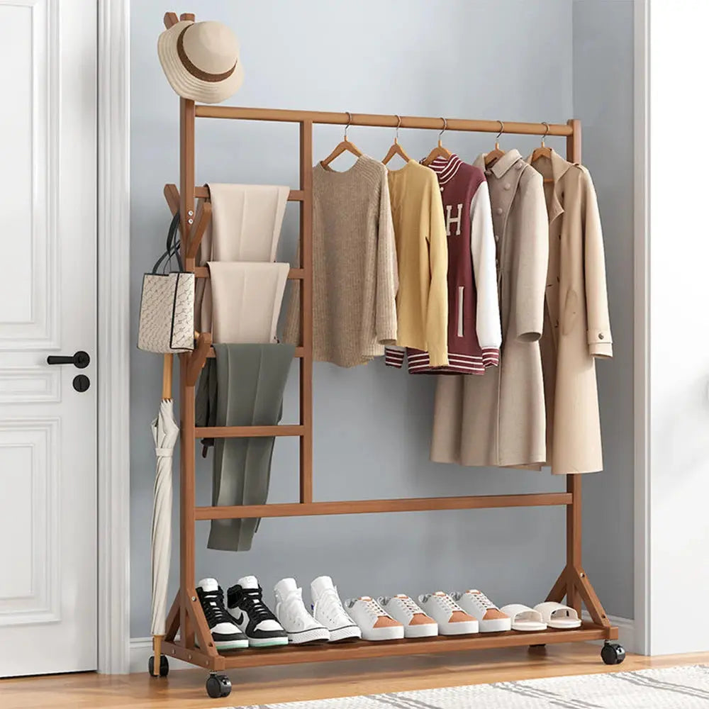 Bamboo Garment Hat Rack with Wheels