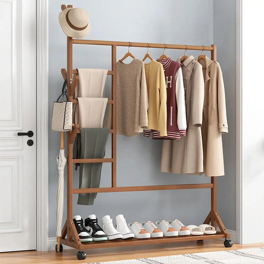Bamboo Garment Hat Rack with Wheels