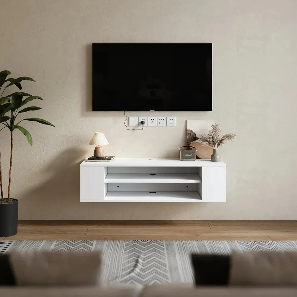 White MDF Framed TV Unit with Easy Cable Access