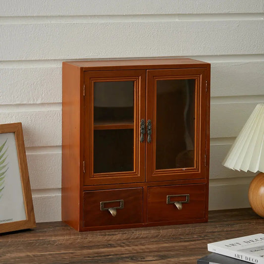 Retro Wooden Desktop Storage Organizer with Drawers