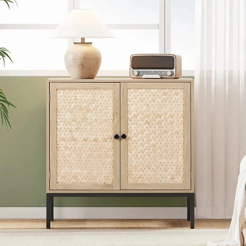 Rustic Bamboo Sideboard with Woven Doors