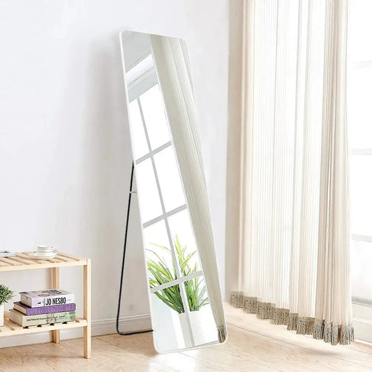 Silver White Modern Rectangular Metal Mirror Furnish Wise
