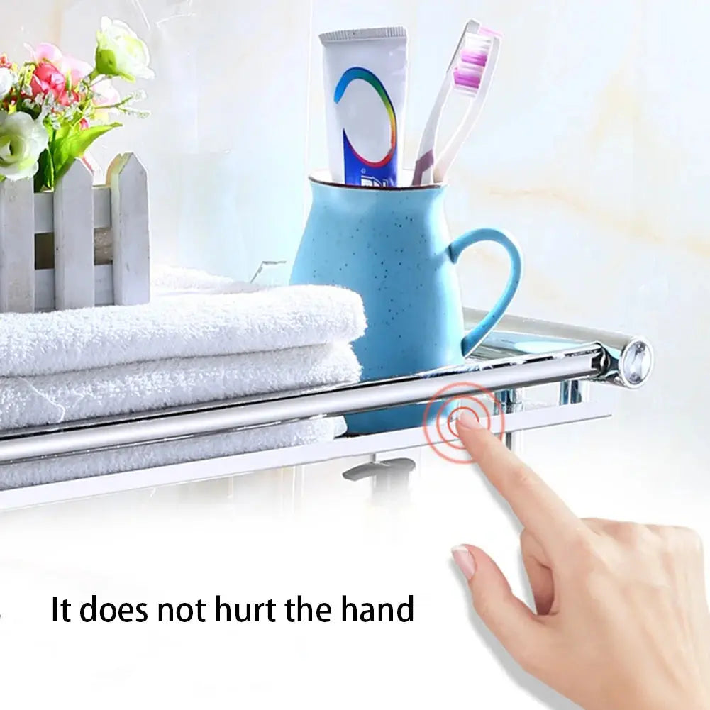 Wall Mounted Bath Towel Rail Bathroom Shelf Holder with Hooks