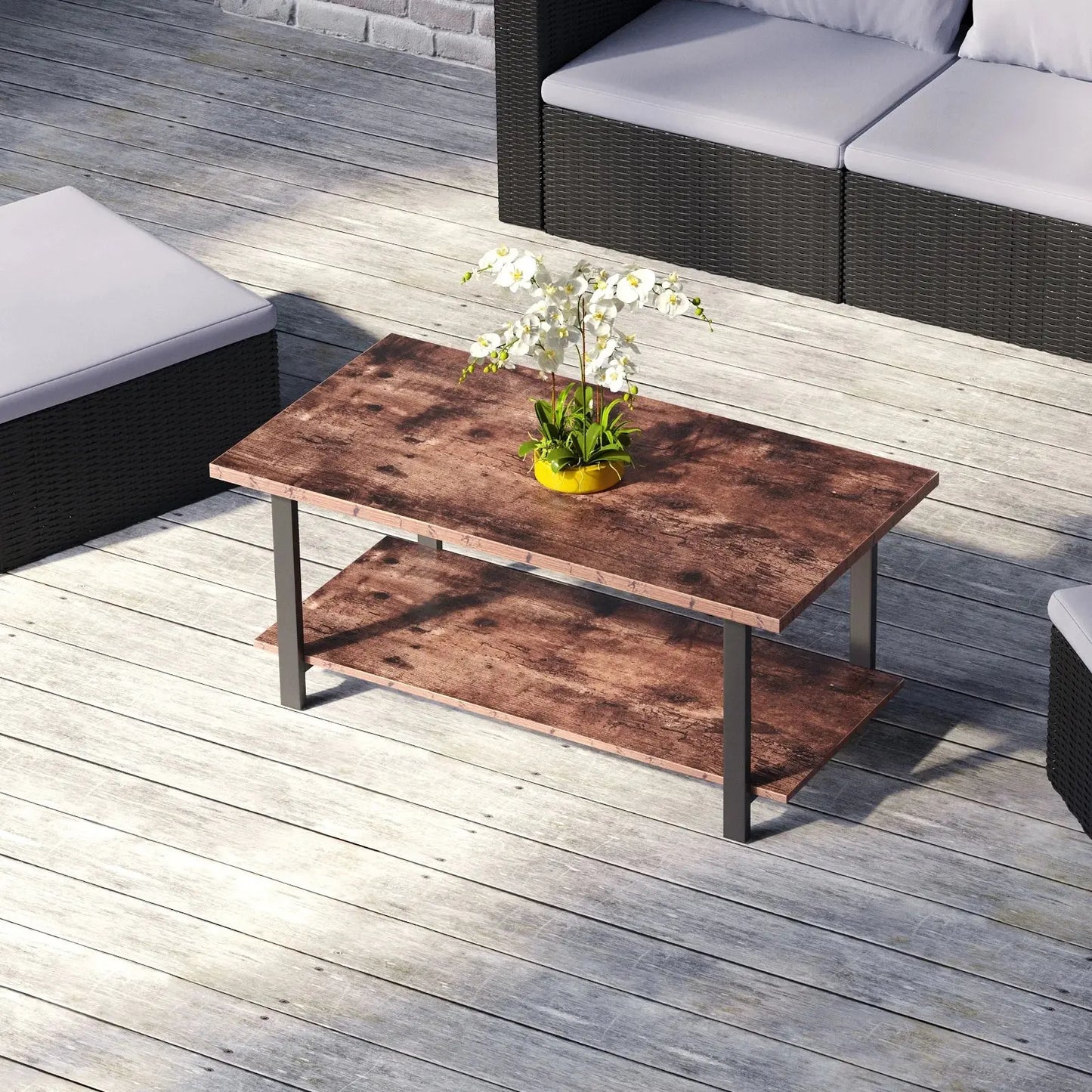 107cm Rustic Coffee Table with Storage Shelf