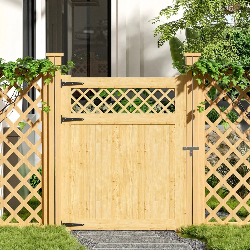 Rhombus Garden Wood Fence Gate with Door Latch Furnish Wise