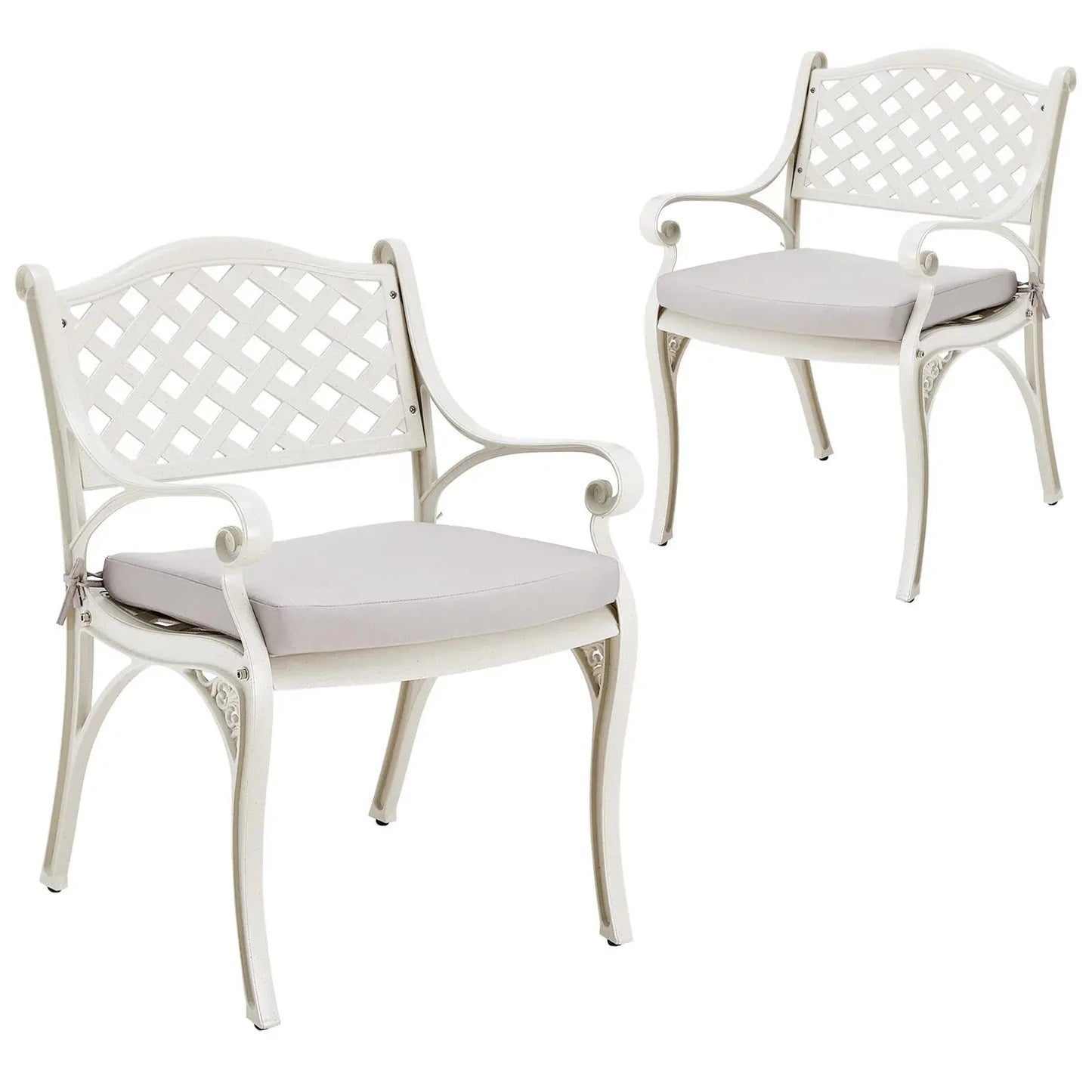 2-Piece White Cast Aluminium Garden Dining Chairs With Cushion