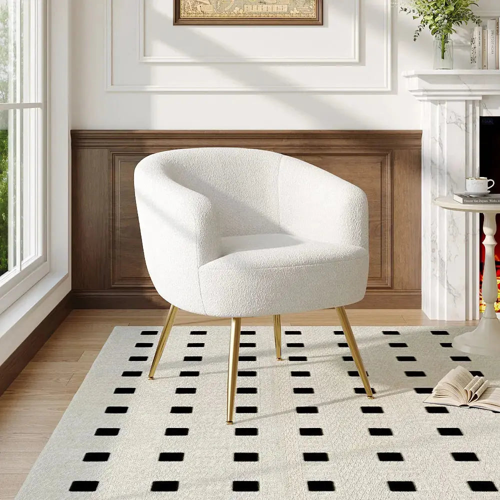 White Teddy Fabric Armchair with Metal Legs Furnish Wise