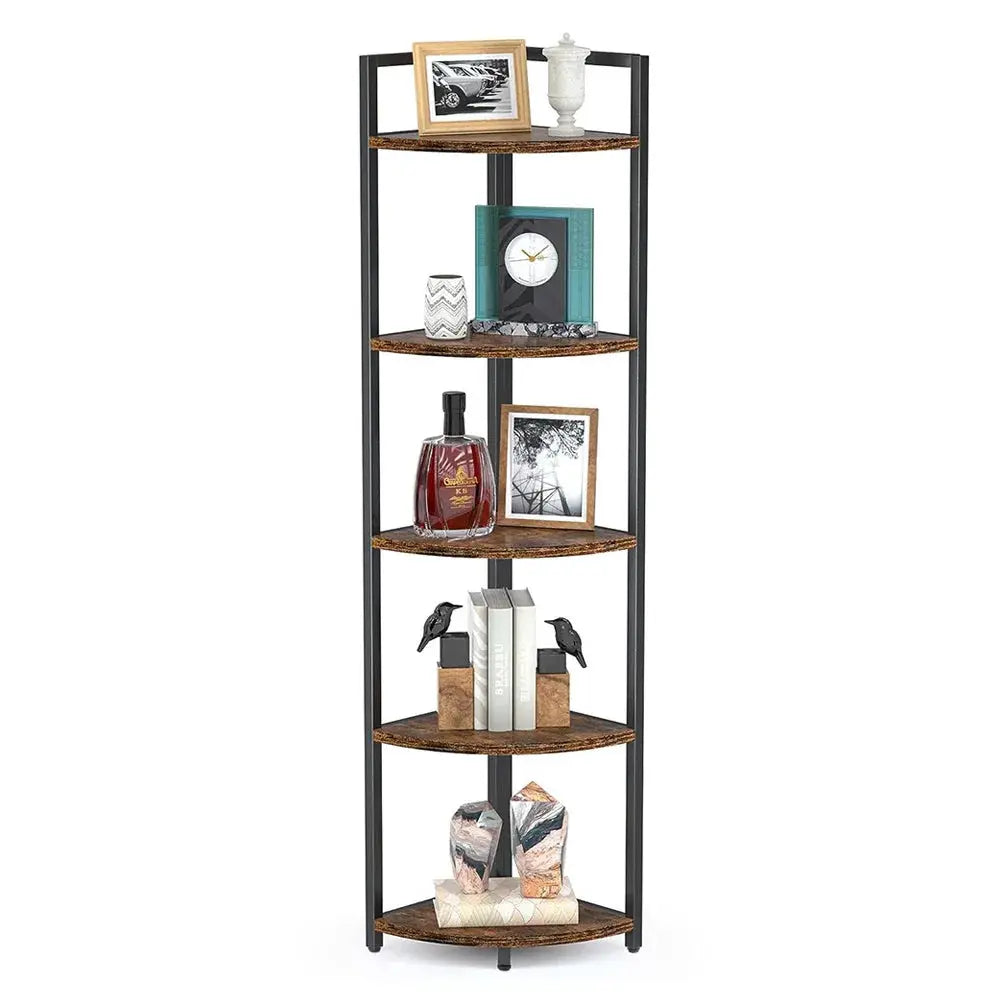 Brown 5 Tier Corner Book Shelf Storage Display