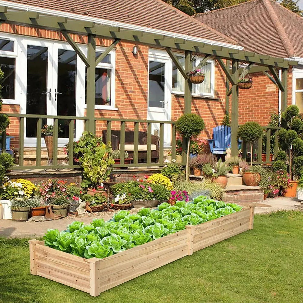 Solid Wood Raised Garden Bed with 2 Compartments