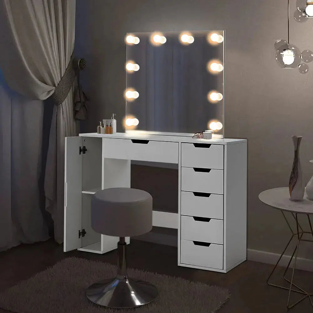 Hollywood Makeup Dressing Table with LED Lighted Mirror Furnish Wise