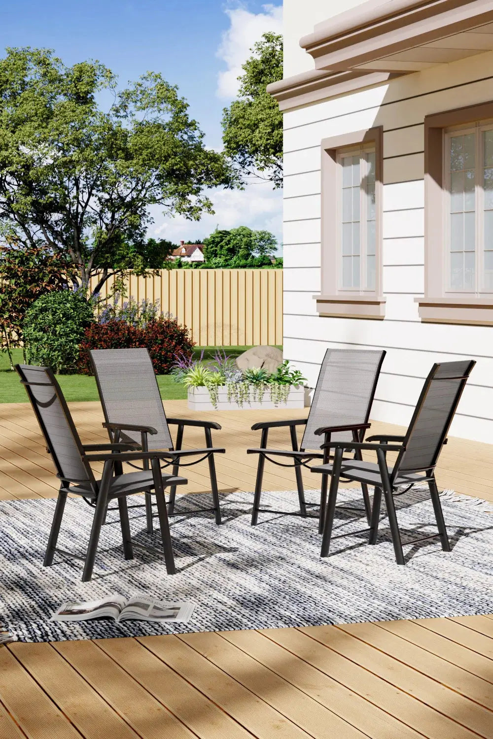 Set of 4 Black Garden Folding Chair Furnish Wise