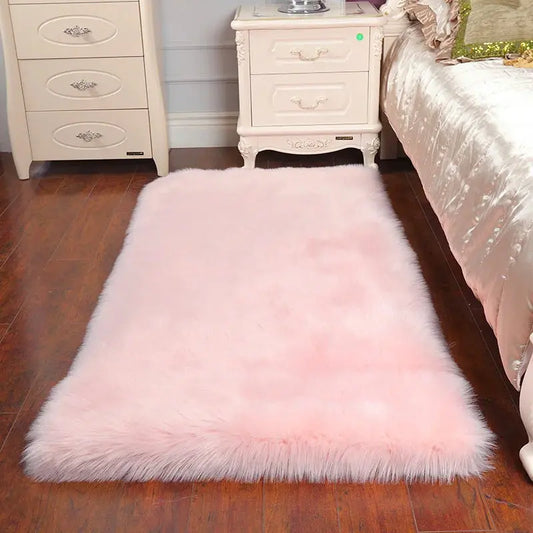 Rectangle Faux Fur Sheepskin Floor Rug Furnish Wise